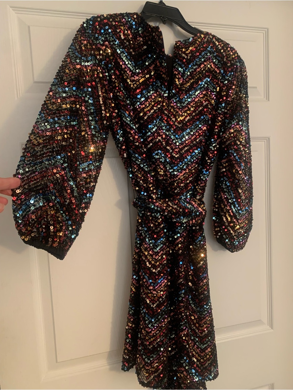 Shoshanna Black Multi-Sequin Chevron Long Sleeve Dress